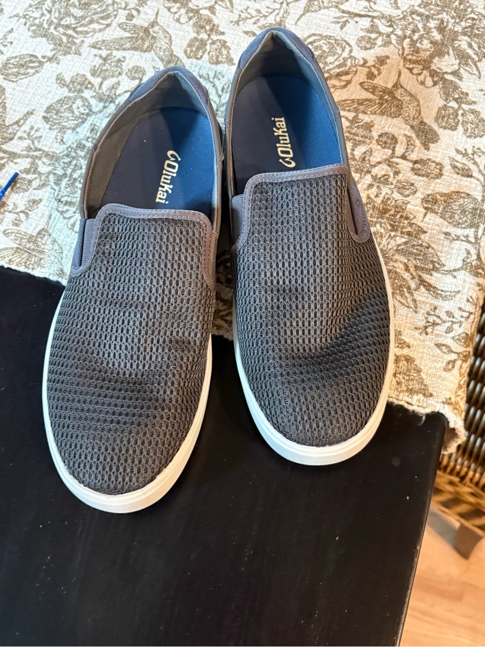 OluKai Men's Gray Mesh Slip-On Casual Loafers